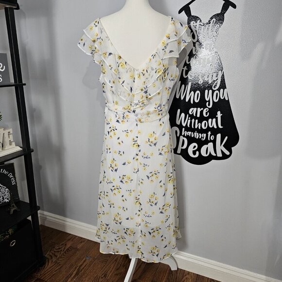 DKNY Ruffle Flutter Sleeve Floral Belted Hi-Lo Midi Dress New - Picture 8 of 14